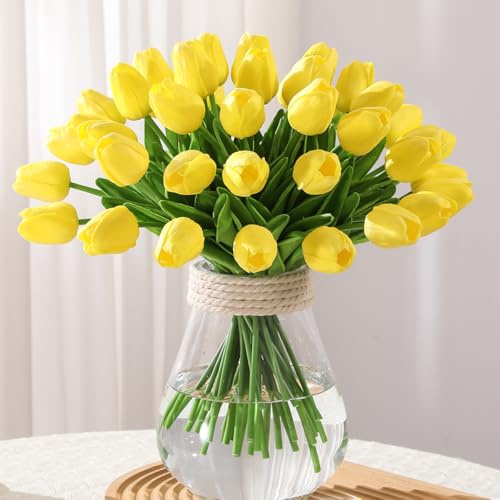 Veryhome Fiore Artificiale Fiore Finto Tulipano Materiale In Lattice Vero Tocco Matrimonio Stanza Famiglia Alberghi Festa DIY al operto Decorazione Yellow-20 pezzi