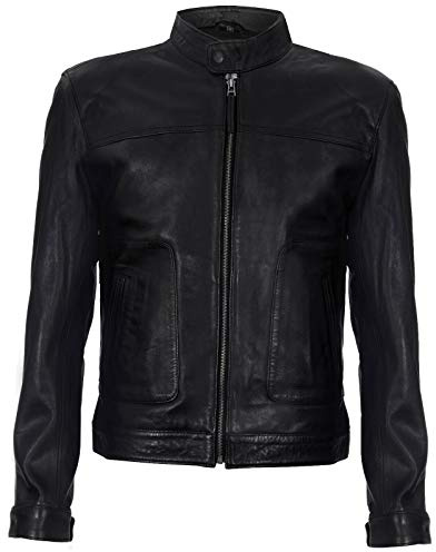 Infinity Leather Giacca Harrington Classica con Collo Classico in Vera Pelle Morbida Nera da Uomo L