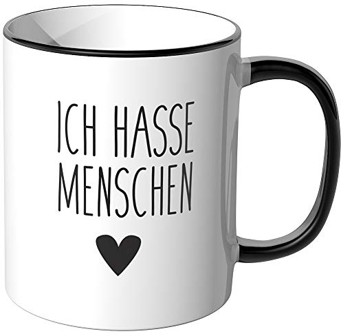 JUNIWORDS Tasse, Ich hasse Menschen, Schwarz, Keramik, 330 ml, Modern, Zuhause