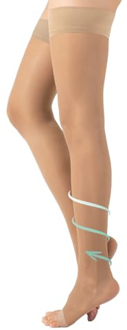 CALZITALY Zehenfreie Medizinische Halterlose mit Starker Abgestufter Kompression 18-22 mm/Hg | Schwarz, Hautfarbe | S, M, L, XL | 140 DEN | Made in Italy (XL, Skin)