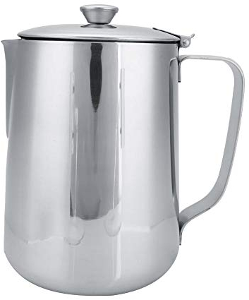 Nikou 2000mL Bricco Latte, Tazza per Caffè Latte Art con Coperchio in Acciaio Inox, Brocca in Schiuma Lattiera Mucca Montalatte per Cappuccino, Espresso (2000mL)