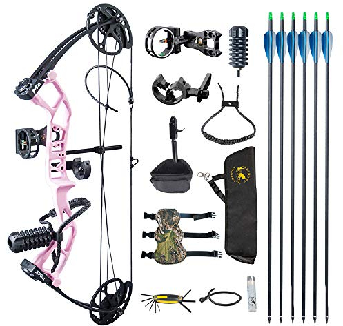 SHARROW Anfänger Compound Bogen und Pfeil Set 10-40lbs Einstellbar Bogenset Junior Compound Bogen mit Allem Zubehör Compoundbogen Bogenschieß Set(Rosa)
