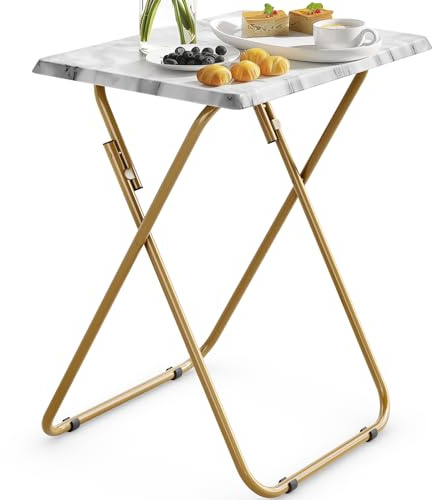 HUANUO Folding TV Tray Table -Stable Tray Table with No Assembly Required, TV Dinner Tray for Eating, Foldable Snack Tables for Bed & Sofa (Marbling)