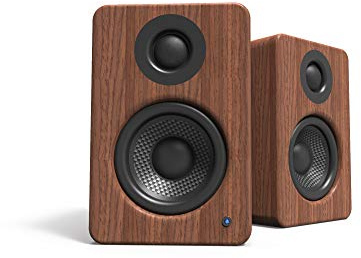 Kanto YU2 Powered Desktop Computer Speakers | 3 Drivers 3/4 Silk Dome Tweeter | 50 W RMS | Built-in USB DAC & AUX Input | Sub Out | Pair | Walnut