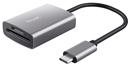 Trust Dalyx Lector de Tarjetas USB Rápido, USB 3.2 Gen 1 rápido con Conector USB-C, (Micro) SD, SDHC y SDXC de hasta 2 TB, 104MB/s, Ordenador Portátil/Macbook/PC/Chromebook