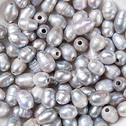 Fashewelry 100 perline di perle naturali, colore grigio, ovali, perle d'acqua dolce, 7 ~ 10 mm, per collane fai da te, bracciali, orecchini, gioielli