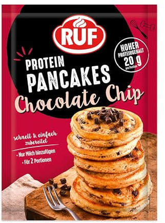 RUF Protein Pancakes Chocolate Chip mit herben Zartbitter Chocolate Chunks, schnell zubereitet, Power-Frühstück, hoher Proteingehalt, 1 x 150g-Beutel