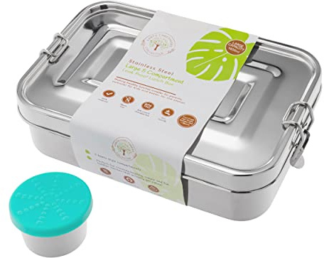 Earth Caretakers Collective Large Leakproof Stainless Steel Bento Lunchbox, 50ml Leakproof Sauce Pot, Eco-friendly, Plastic Free, Reusable, Perfect for Adults or Children, School or Office, 1400ml
