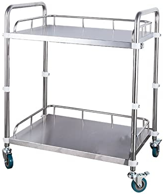 WJ 2-stöckiger Rollwagen Aus Edelstahl, Wagen Für Medizinische Instrumente Mit Griff, Bremsräder (Size : M)
