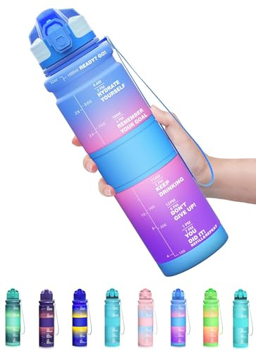 Coolfel 500ml Trinkflasche Kinder Auslaufsicher, 1l Sport Trinkflasche, Bpa Frei Tritan Motivierende Wasserflasche mit Zeitmarkierung für Mädchen, Junge, Schule, Gym