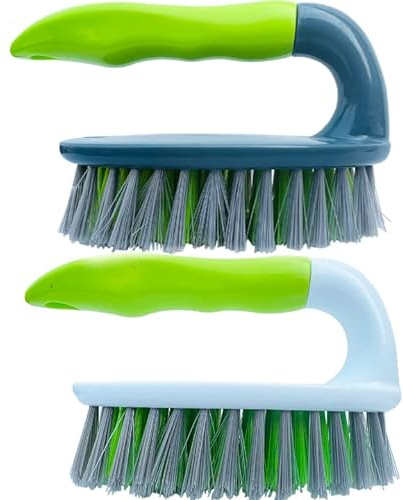 IB KOOT Scrubbing Brush Heavy Duty Hand Scrubber with Stiff Natural Fibers Bristles Comfortable Grip Ideal for Bathroom, Kitchen, Tiles, Garage, Narrow Spaces (1 Pack) Green