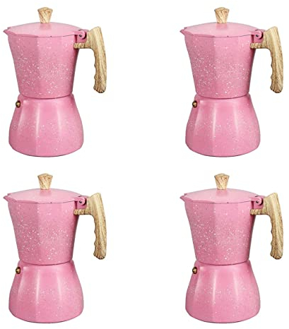 Mengmen 4 x Latte-Kaffeemaschine, italienischer Mokka, Espresso, Cafeteira, Perkolator, Kaffeebereiter, 300 ml, Rosa