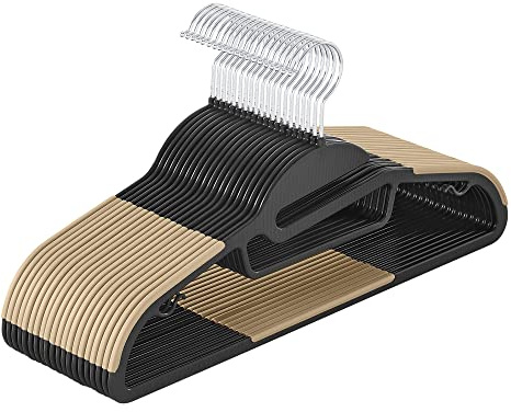SONGMICS Grucce in Plastica 20 Pezzi, Apertura per Collo Stretto, Spessore 0,5 cm, Larghezza 41,5 cm, Gancio Girevole a 360°, Nero e Marrone CRP041B02