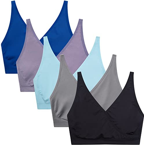 Sömn/sömn 5-pack amnings-BH moderskaps-BH amnings-BH graviditet kvinnors sömlös bralette trådlöst stöd vadderad, Sortera Nb, XXL