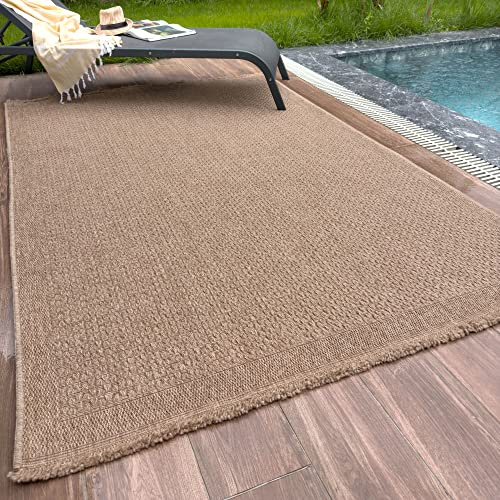 THE RUGS Nature Collection Outdoor Rug – Indoor/Outdoor Tona Border Area Rug for Patio, Deck, Garden, Kitchen, Bathroom or Living Room (Solid Effect-Neutral, 140 x 200 cm)