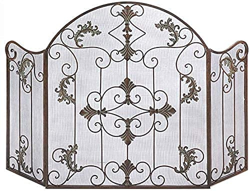 CAZARU Funkenschutz, Feuerfunkenschutz, 3-teiliger, schmiedeeiserner Dekor-Gitter-Kaminschutz, Funkenschutz für zu Hause mit Metallgeflecht, Baby-Sicherheits-Kaminzaun, hoch 80 cm