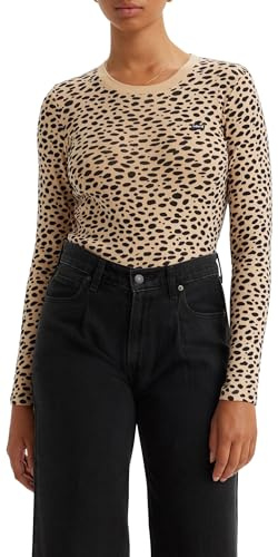 Levi's Damen Long-Sleeve Baby Tee New Stella Leopard Almond Buff M