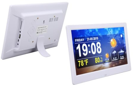 Digitaler Kalender, Wecker, Tagesuhr, 25,4 cm (10 Zoll) Demenzuhren, Wetterstation mit 5 Sätzen Alarmerinnerungen und Automatischer Dimmung, Gegen Gedächtnisverlust, Alzheimer, (EU-Stecker)