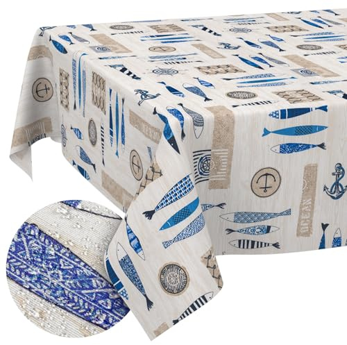 ANRO Tischdecke abwaschbar Maritim 140x120 cm Gartentischdecke | Tischwäsche aus beschichtetem Stoff – schmutz- & wasserabweisend, pflegeleicht – waschbar bei 30 °C