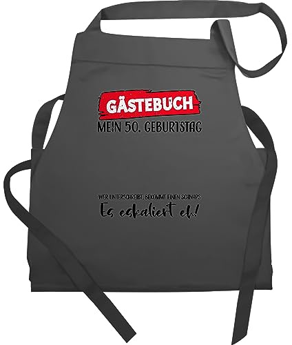 Shirtracer Schürze Geschenk - Gästebuch 50. Geburtstag - 60x87 - Anthrazit - kochschürze damen 50 50.geburtstag mein schuerze 50er zum herren (50) als 50iger fünfzig 50-geburtstag 50th 50igster 50ger