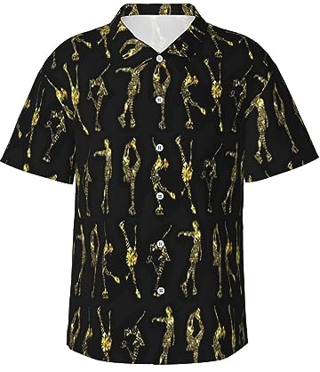 peiyeety Hawaii-Hemden für Männer, Liebhaber, Eiskunstlauf, vergoldete Oberteile, Urlaub, kurzärmelig