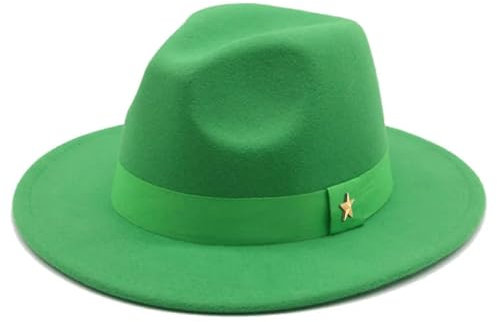 SOYNIA Fedora Trilby Filzhut Hut Greenstar Fedora-Hut Für Damen Bandband Herrenhut Breite Krempe Klassische Hochzeit Kirche Bowler-Kappe 60–62 cm (XL).