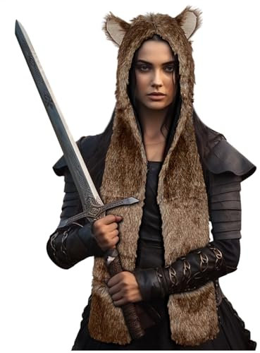 keland Kunstpelz Tierische Mütze Hut Kunstfell Kapuzenschal Wolfskostüm Damen Herren (Braun)