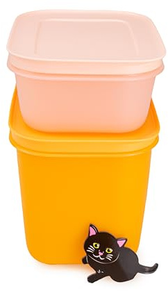 Tupperware Gefrier-Behälter Eiskristall 1,1 L orange + 450 ml lachs Lebensmittelaufbewahrung für Kühlschrank und Eisfach (inkl. 1x Katzenmagnet) Eis-Kristall