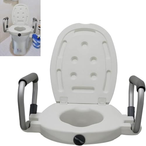 Sedile WC rialzato, con braccioli e coperchio, 6 cm di altezza, carico fino a 100 kg, per anziani, donne incinte e disabili