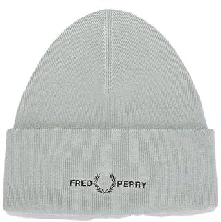 Fred Perry Uni C4114 Klassische Baumwollmischung, grafische Beanie-Mütze mit Logo in Silberblau, Einheitsgröße, silber, blau, Einheitsgröße
