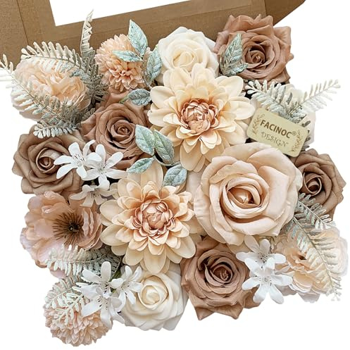 FACINOC Fiori Artificiali Rosa Nude Fiori Finti per Bouquet da Sposa Fai-da-Te, Decorazioni per Baby Shower, Centrotavola per Feste, Decorazione per Torte, Composizioni Floreali in Seta per la Casa