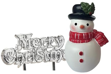 Anniversary House Christmas Cake Topper Set, 2-Piece Reusable Decorations with Resin Snowman Figurine & Silver “Merry Christmas” Motto, Festive Cake Decor for Yule Log, Cupcakes & Holiday Desserts
