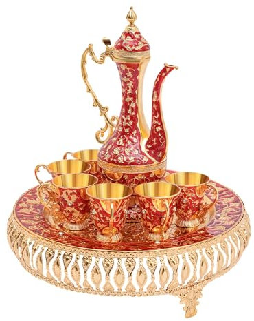 JUDEMII Lot de 6 tasses à café vintage - Rouge turc - Avec 6 tasses - En métal royal - Pour la maison, le café, le thé, le brandy, le cappuccino