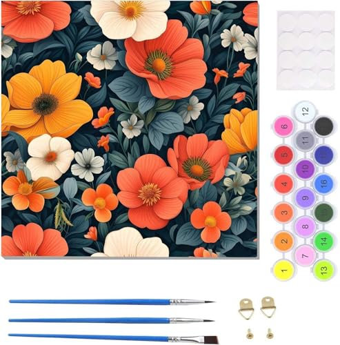 Malen Nach Zahlen Erwachsene Abstrakte Blume Malen Nach Zahlen Kits auf Leinwand, Handgemalt Ölgemälde Leinwand Kits zur Heimdekoration, Pinseln Acrylpigment für Geschenke und Home Deko 20x20cm U-1377