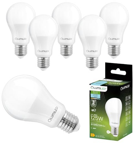 Lumiled A65 E27 LED Lampe, 15W (ersetzt 125W), 1952 Lumen Leuchtmittel, 6500K kaltweiß Birnen Lampen, Nicht Dimmbar, 260° Grad Strahlwinkel Glühbirne 6er-Pack Energiesparlampe Tropfen