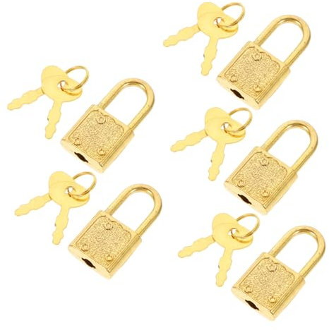 WESIEVYA 5sets Vintage Style Locks Keys for Treasure Box Small Lock Head Padlocks Keys for Treasure Box