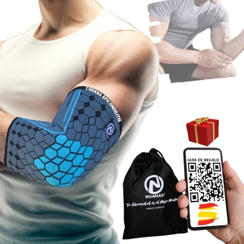 Nuamax Coderas Epicondilitis Hombre - Soporte Ideal para Tendinitis en el Brazo, Diseño Ergonómico para Aliviar el Dolor, Coderas para Tendinitis con Ajuste. Coderas Gym | Epicondilitis Brazalete (L)