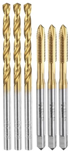 sourcing map Tap and Drill Bit Set, 3pcs M4 x 0.7 Metric Spiral Point Thread Screw Taps & 3pcs 3.3mm Twist Drill Bits, Titanium Coated HSS-6542 Tapping Threading Tool Kit