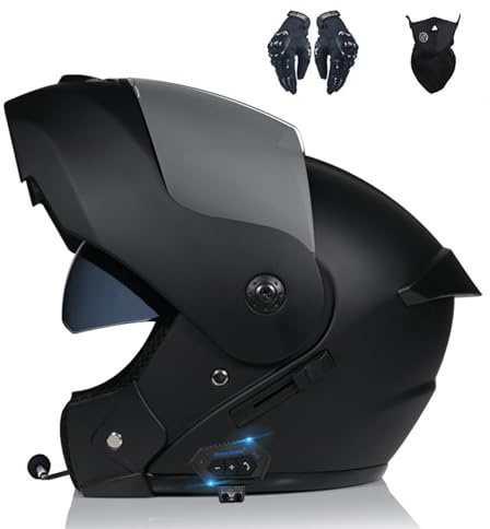 ZHANGXIO Casque de Moto intégral Rabattable intégré Casque Bluetooth avec Double visière antibuée pour Hommes et Femmes homologué ECE