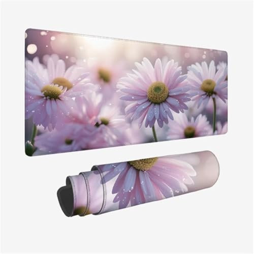 Mauspad XXL 1000x500x3mm,Mousepad Rosa Schreibtischunterlage,Chrysantheme Mauspad Gaming mit Genähten Kanten,Wasserdicht Mouse Pad,rutschfeste Gummibasis Desk Mat,Gaming Accessories for Desk Q1-697