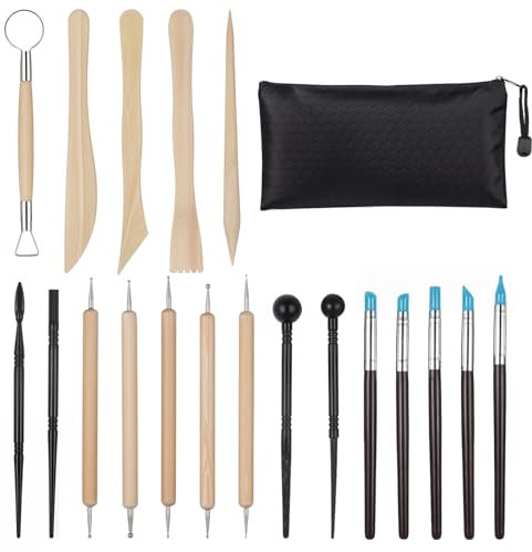 Apausvcm 20STK Modellier-Werkzeug Set,Modelliermasse Lufttrocknend Werkzeug,Polymer Clay Sculpting Tools,Töpferwerkzeug Set,Holz Keramik Ton Werkzeuge Set,für Modellbau Schnitzen DIY-Handwerk Anfänger