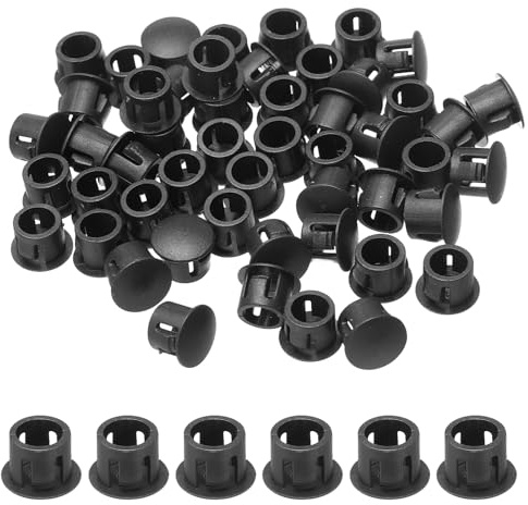 sourcing map 50pcs Nylon Plastic Hole Plugs, 2/7(8mm) Round Drill Screw Hole Plugs Covers Knockout Locking Plastic Plugs Insert End Caps for Kitchen Cabinet Furniture, Black