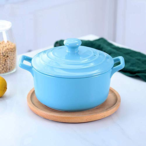 Round Ceramic Saucepan Heat Resistant Clay Pot Clay Pot Soup Pot with Lid And Handle 2.32quart Slow Cooker Hot Pot Casserole (Blue 2.32Quart)