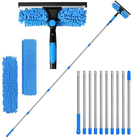 Polegas 15ft(4.5M) Window Cleaning Kit, Window Cleaning Equipment with Long Handle, Cleaner Brush with Window Squeegee and Scrubber Tool, Extendable Window Cleaning pole for High Window,Car