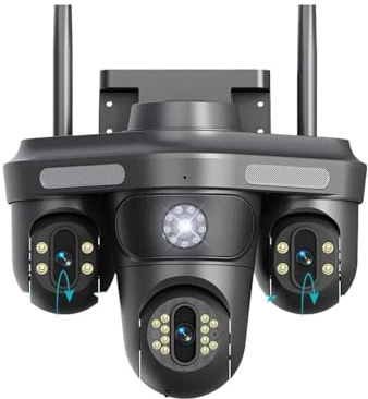 VEKELETE Caméra IP 6K 12MP WiFi Triple Objectif Zoom 10X Trois Écrans Caméra PTZ Extérieure Détection de Mouvement Caméra de Surveillance Vidéo de Sécurité(E/U,6K Camera No Card)