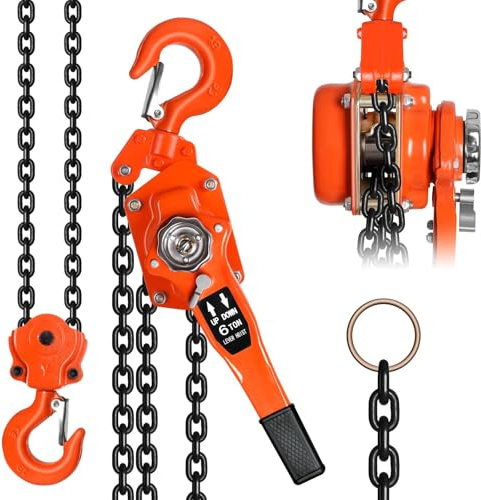 17600 lbs Capacity 10 FT Come Along, Manual Lever Chain Hoist, G80 Galvanized Carbon Steel with Double-Pawl Brake, Compatible with Winch & Block and Tackle for Rigging（6 Ton）