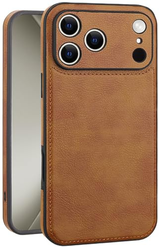 SOUTEM für iPhone 17 Pro Hülle Leder, Vintage Klassisches PU-Leder Luxus Business Kamera Rahmenschutz Hülle, Weiche rutschfeste Griff Anti-Kratzer Stoßfeste hülle für iPhone 17 Pro(Braun)