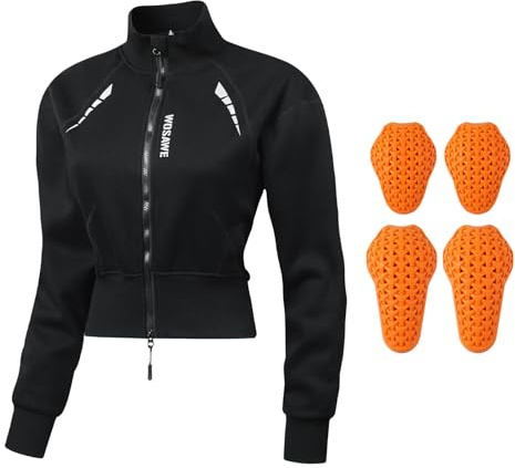 WOSAWE Blouson de Moto Femme Printemps-Automne - Polaire Légère, Protection Épaule & Coude Certifiée CE, Design Crop (Noir, XL)