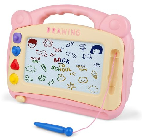 OFFCUP Ardoise Magique Enfant, Jouet Bebe 1-5 Ans Planche à Dessin Magnétique à 4 Couleurs avec Stylo et 4 Tampons, Tableau Magnétique Effaçable Jouet Éducatif pour Filles Garçons, Grand Rose