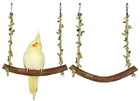 OPVYAEU 2 Pezzi Altalena per Uccelli Giocattolo di Uccelli in Legno, trespolo per pappagalli, Giocattolo Altalena per Uccelli,Altalene per Pappagalli, giochi per pappagalli